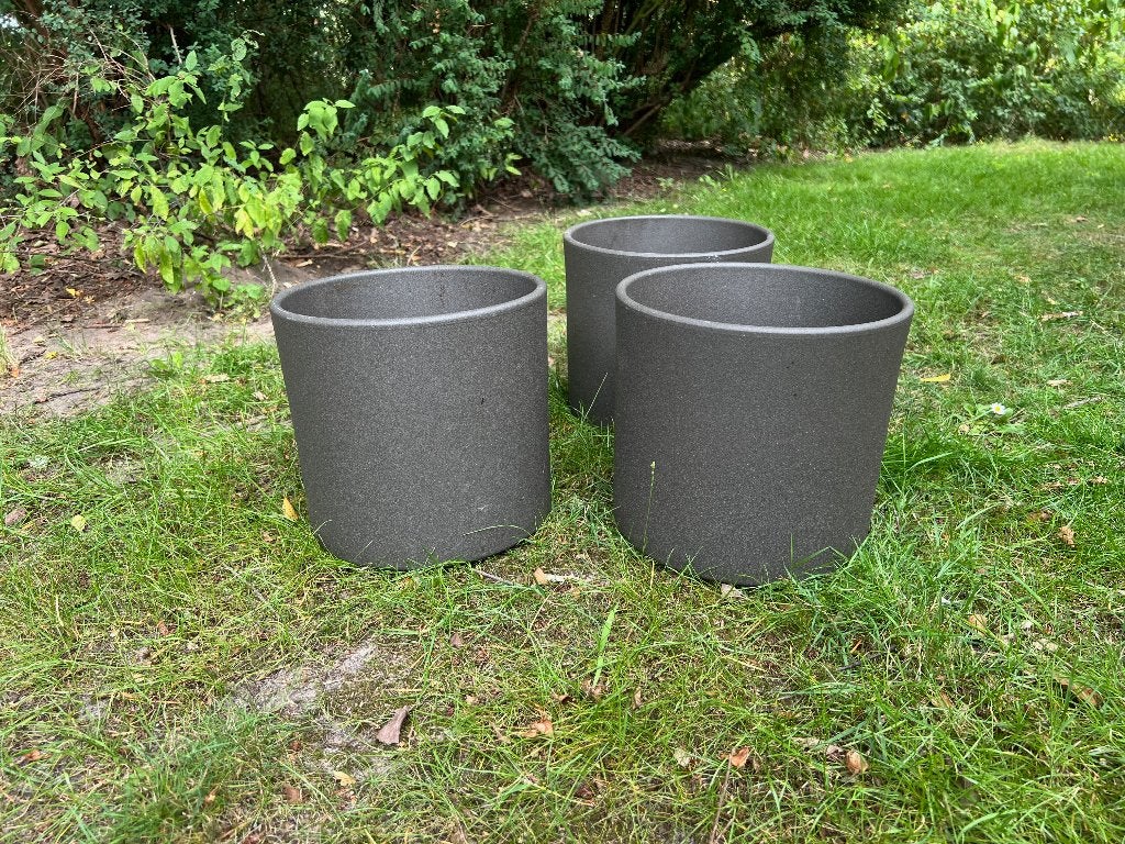 3 grijze ronde binnenpotten, Tuin en Terras, Ophalen, Kunststof, Rond, Binnen