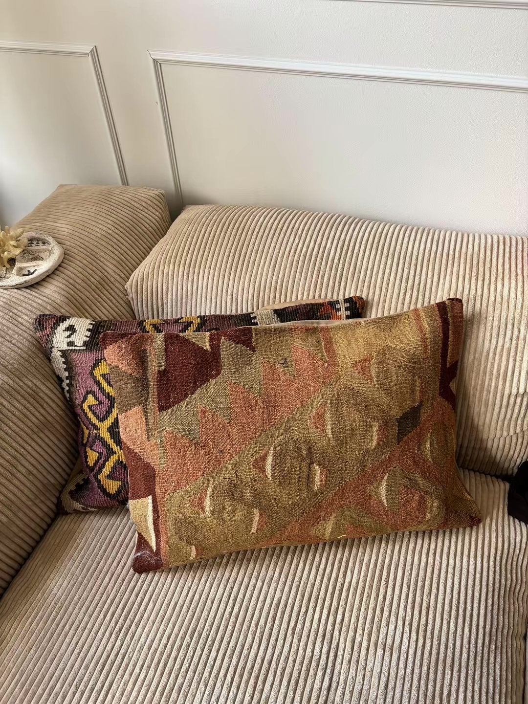 Handgemaakt kussen marokko Marrakech kelim berber vintage, Meerkleurig, Ophalen of Verzenden, Zo goed als nieuw, Sierkussen