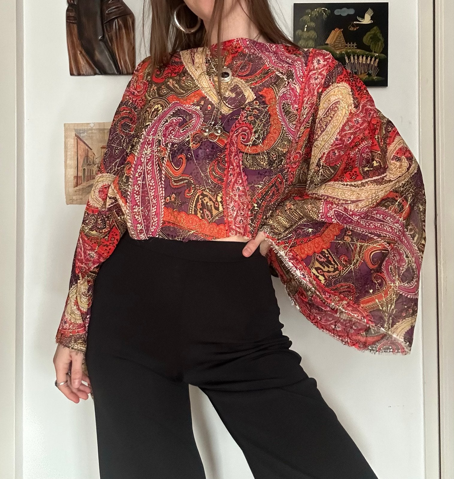 Handgemaakte Paisley Top met Wijde Mouwen, Maat 38/40 (M), Meerkleurig, Ophalen of Verzenden, Zo goed als nieuw