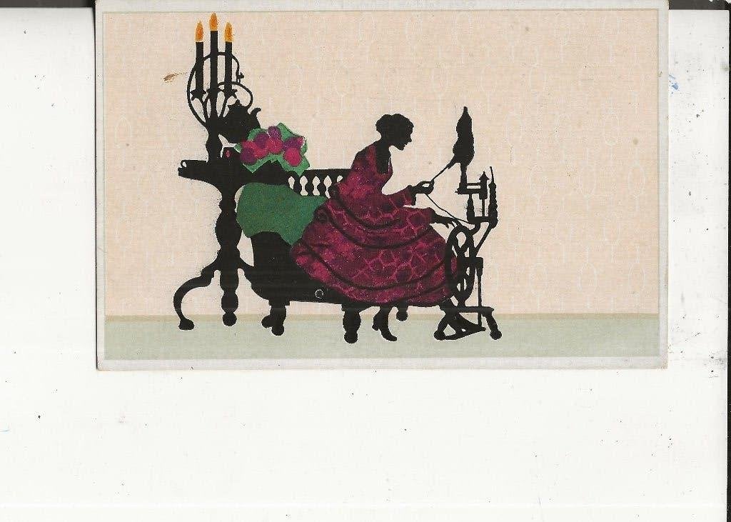 Falto silhouetten Dame achter weefgetouw, Ophalen of Verzenden, Voor 1920, Ongelopen, Overige thema's