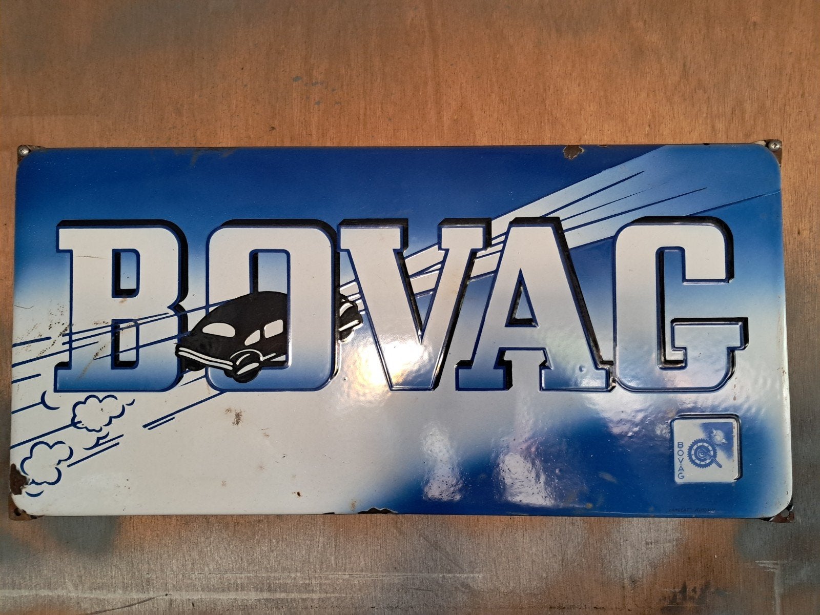 Vintage BOVAG Emaille Reclamebord "LANGCAT" BUSSUM, Ophalen of Verzenden
