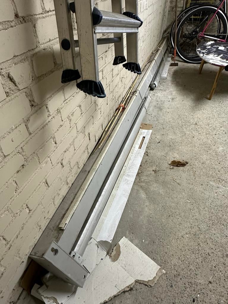 Zonnescherm 350 cm breed - Groen/Wit gestreept, Ophalen, Gebruikt, Elektrisch, 150 tot 300 cm