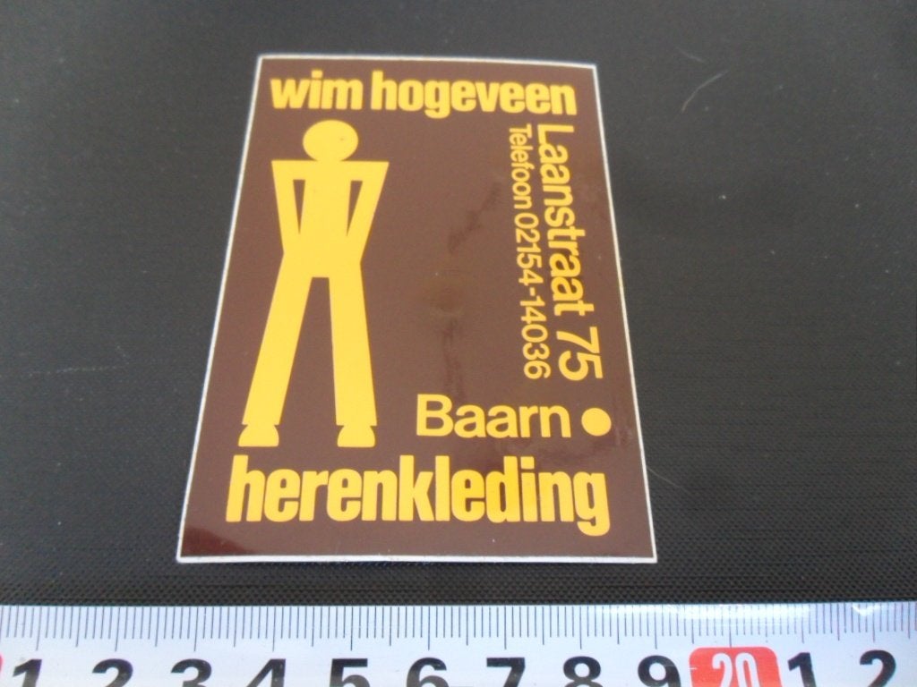 sticker baarn wim hogeveen herenkleding laanstraat 75, Ophalen, Zo goed als nieuw