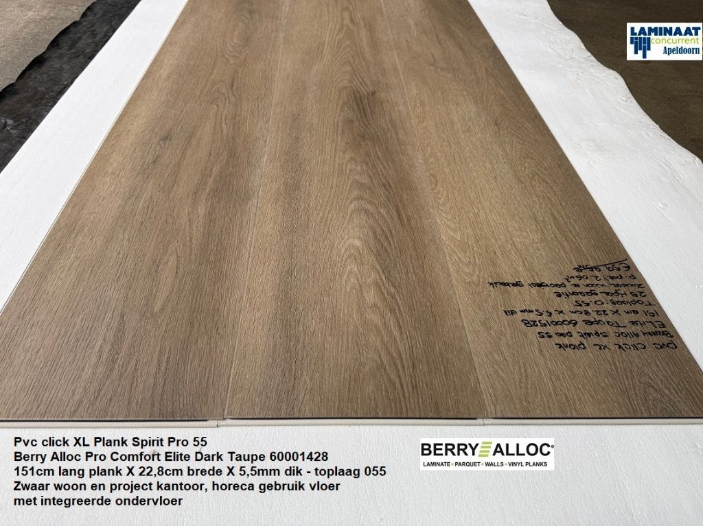 XL Plank Pvc click Elite Taupe met integreerde ondervloer, 75 m² of meer, Grijs, Nieuw, Ophalen of Verzenden