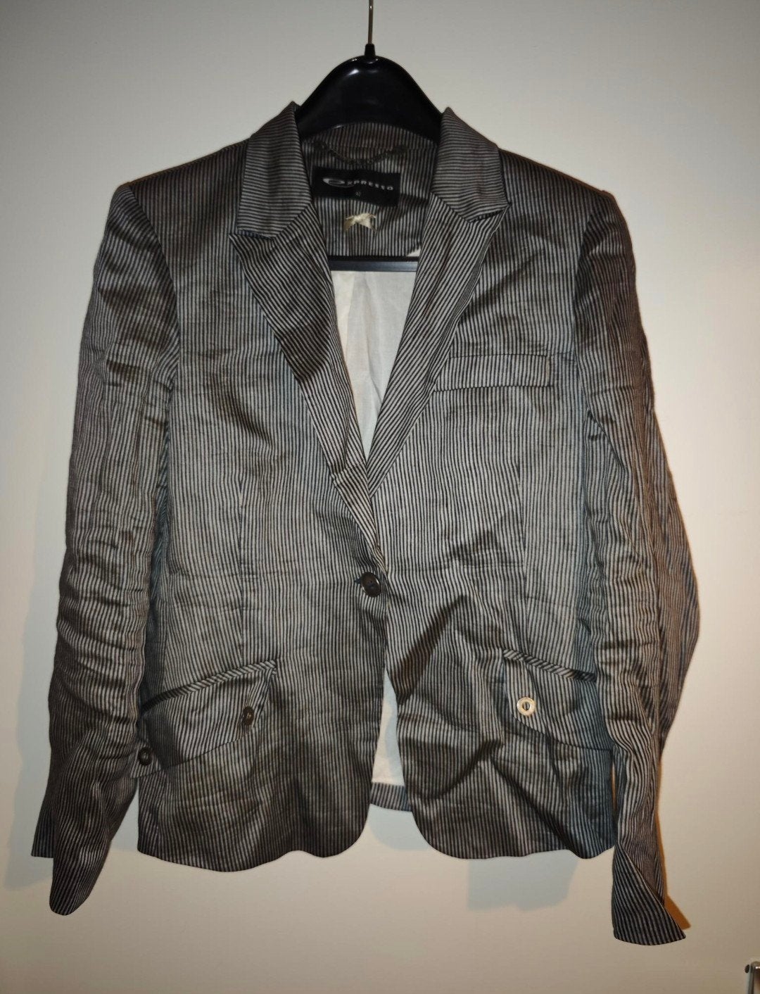 Zwart grijs zilver gestreept linnen Jasje Expresso mt 42 ZGA, Kleding | Dames, Ophalen of Verzenden, Zo goed als nieuw, Maat 42/44 (L)