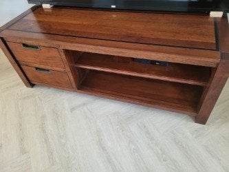 Mooi massief Kersenhouten tv-meubel met 2 lades, Huis en Inrichting, Kasten | Televisiemeubels, Gebruikt, Minder dan 100 cm, 100 tot 150 cm