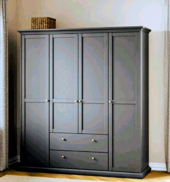 Tvilum Paris 4-deurs kledingkast matgrijs: Gratis!, Huis en Inrichting, Kasten | Kledingkasten, Gebruikt, 200 cm of meer, 150 tot 200 cm