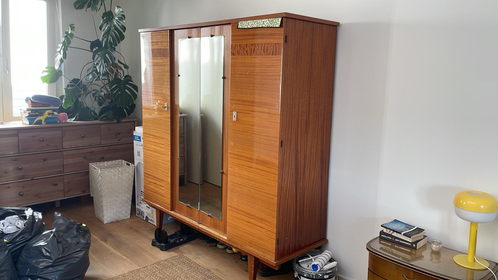 Vintage kledingkast/boekenkast met spiegel - opknapper, Ophalen