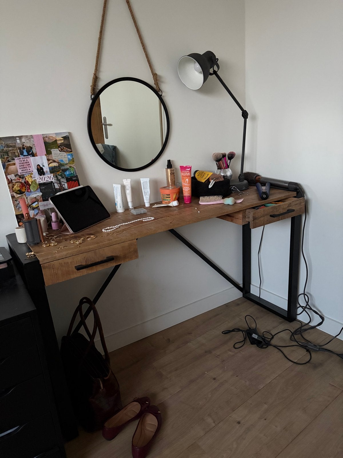 Bureau / Sidetable - Houten blad met metalen frame, Ophalen, Gebruikt, Hout, Industrieel