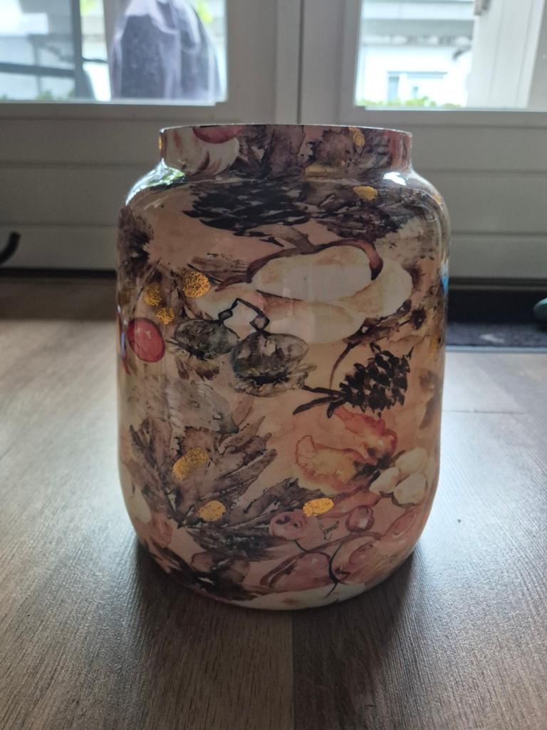 Decoratieve vaas met herfstmotief en gouden accenten, Ophalen