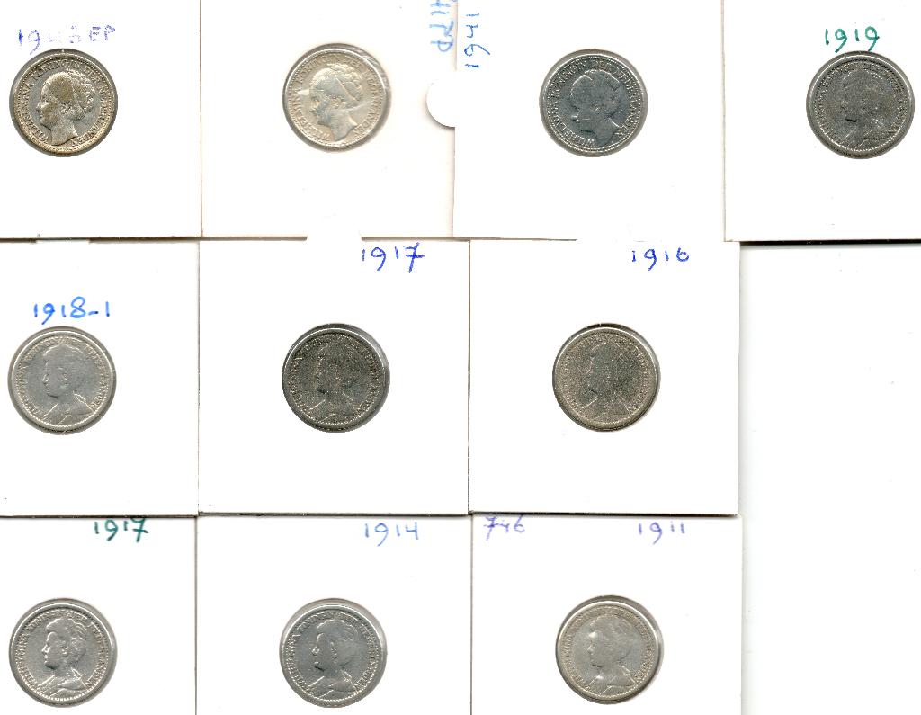 WILHELMINA 10 KWARTJES DIVERSE JAREN ZILVER, Postzegels en Munten, Munten | Nederland, Setje, Zilver, 25 cent, Ophalen of Verzenden