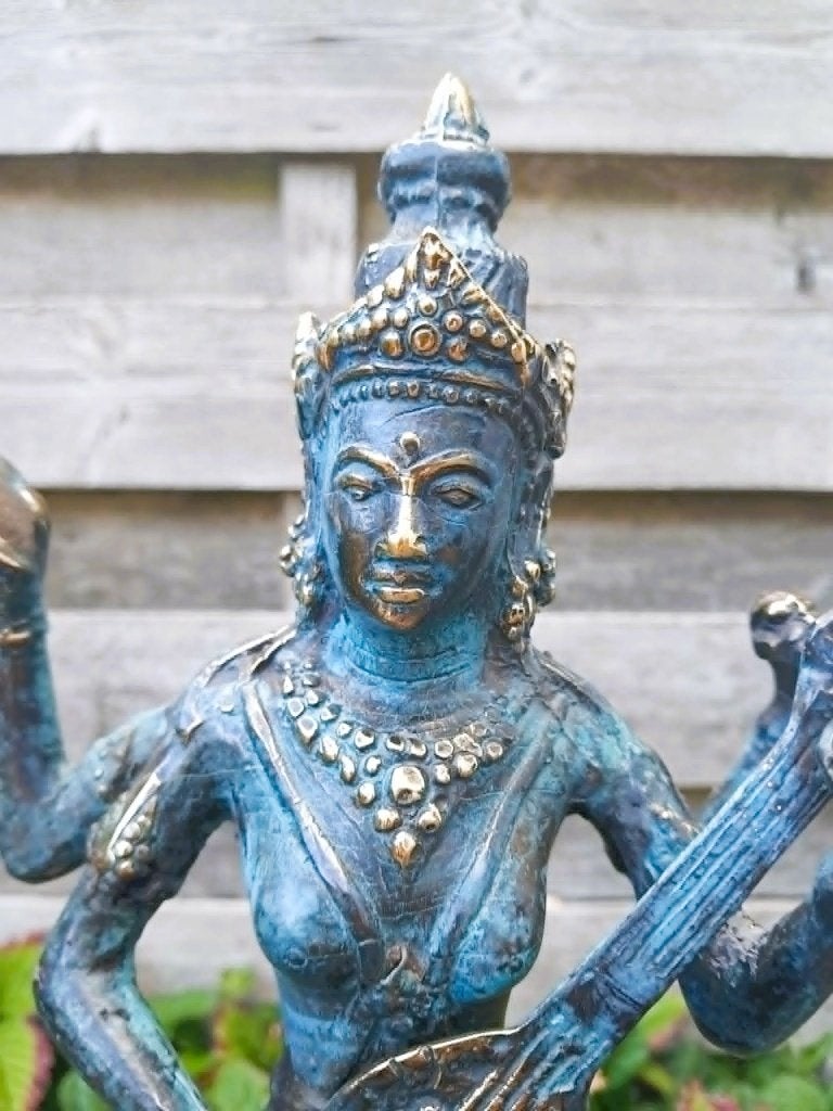 Godin Saraswati, godin van kennis en wijsheid/India/brons, Ophalen of Verzenden, Brons