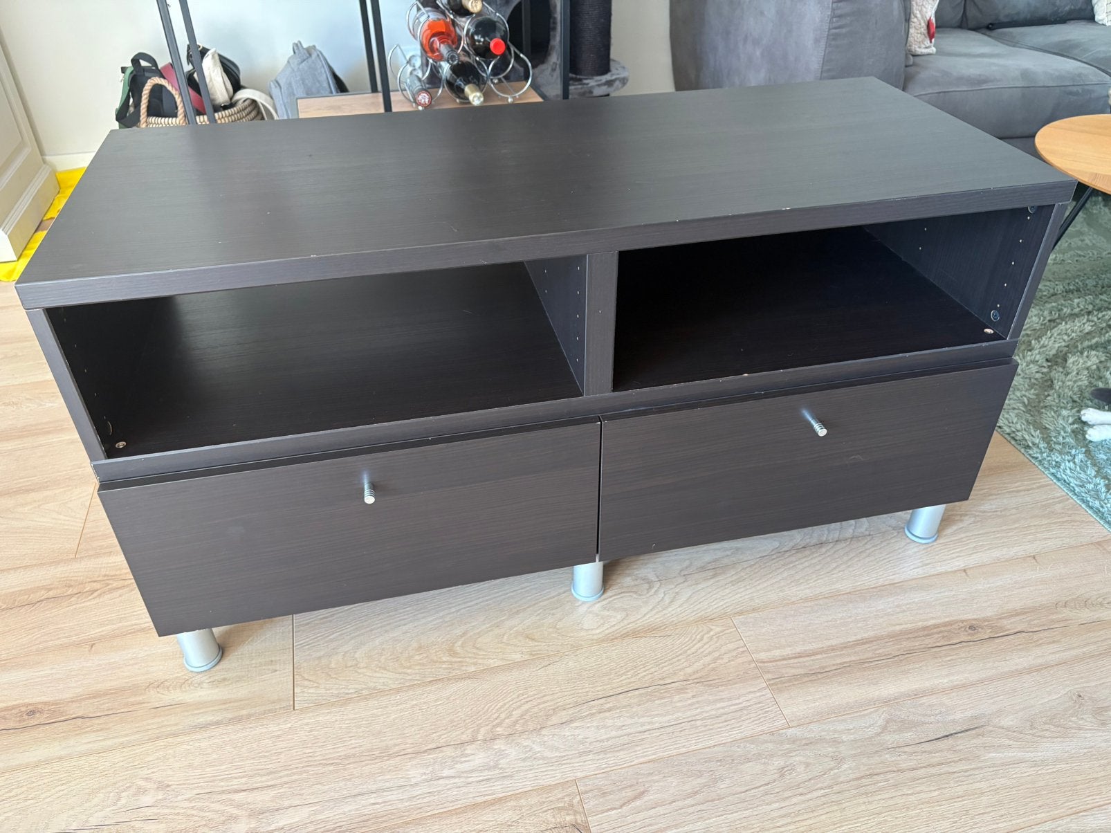 Bruinzwart Televisiemeubel, Ophalen, Gebruikt, 100 tot 150 cm, Minder dan 100 cm