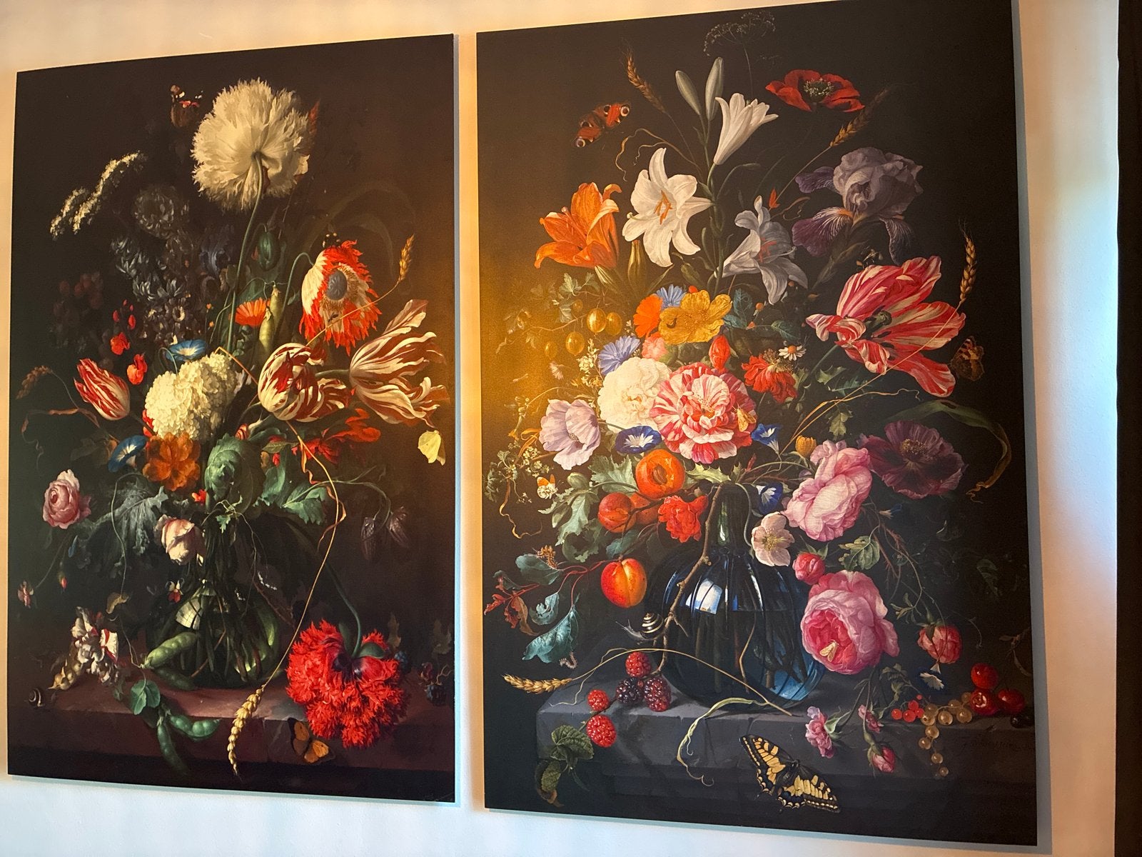 Set van 2: Klassieke bloemstillevens, Bloemen, Doek, Ophalen of Verzenden, Klassiek