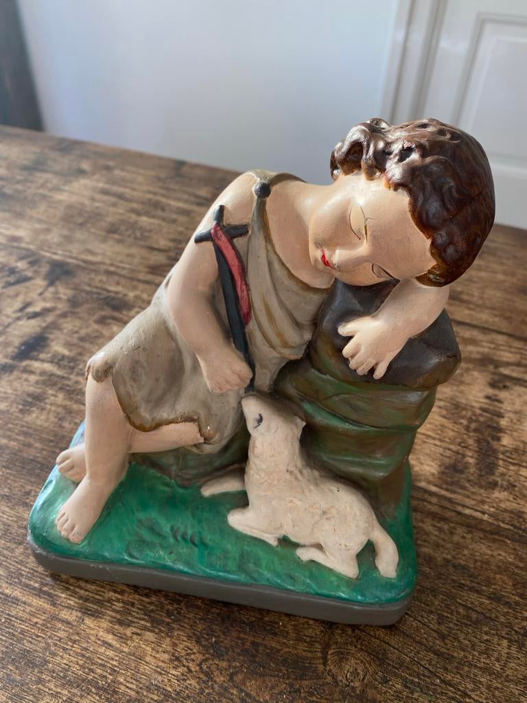 Brocante beeld - Johannes de doper met het lam Gods, Antiek en Kunst, Ophalen of Verzenden