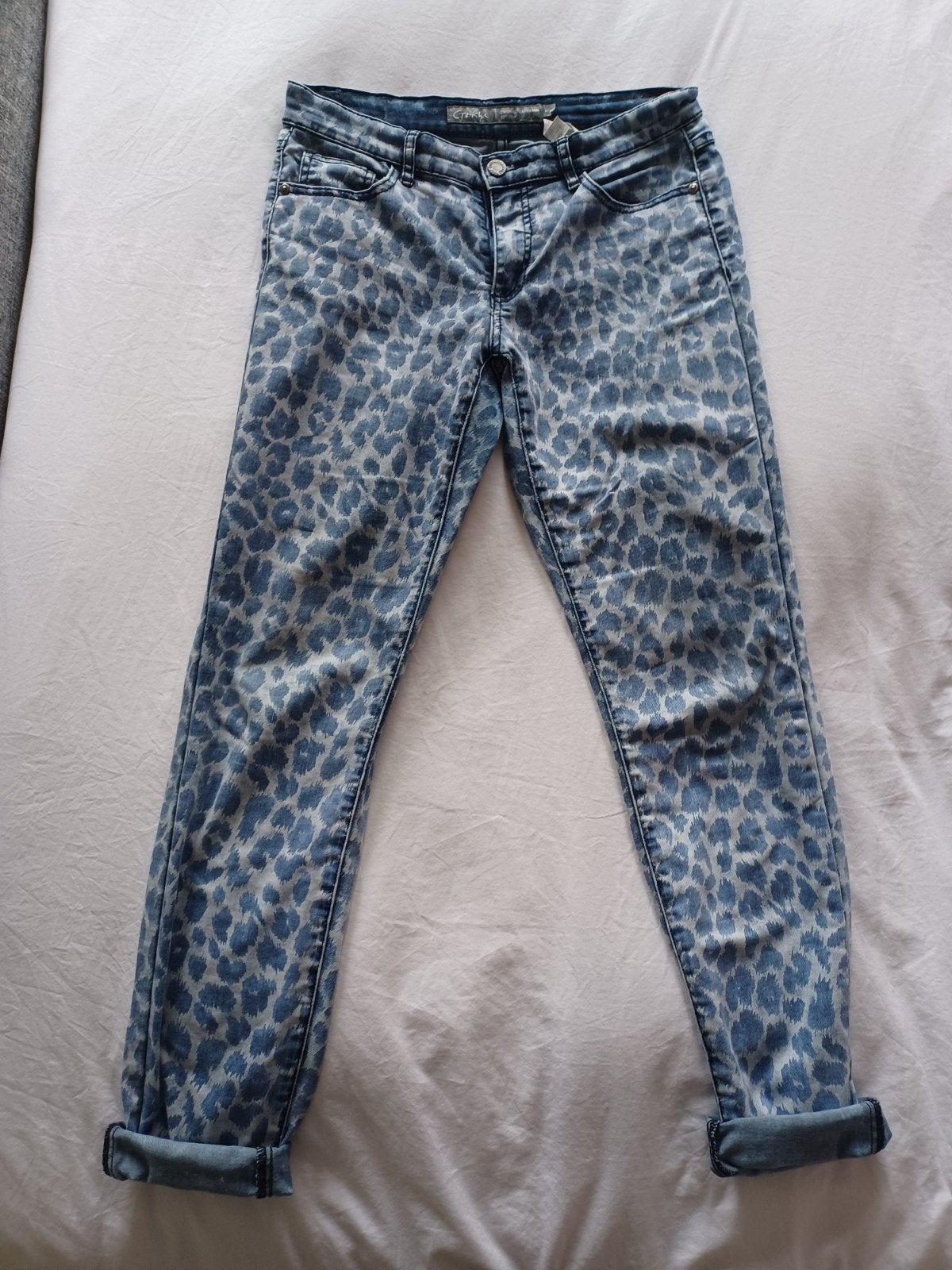 Geisha blauwe broek met print - Maat 38, Maat 38/40 (M), Geisha, Blauw, Ophalen of Verzenden