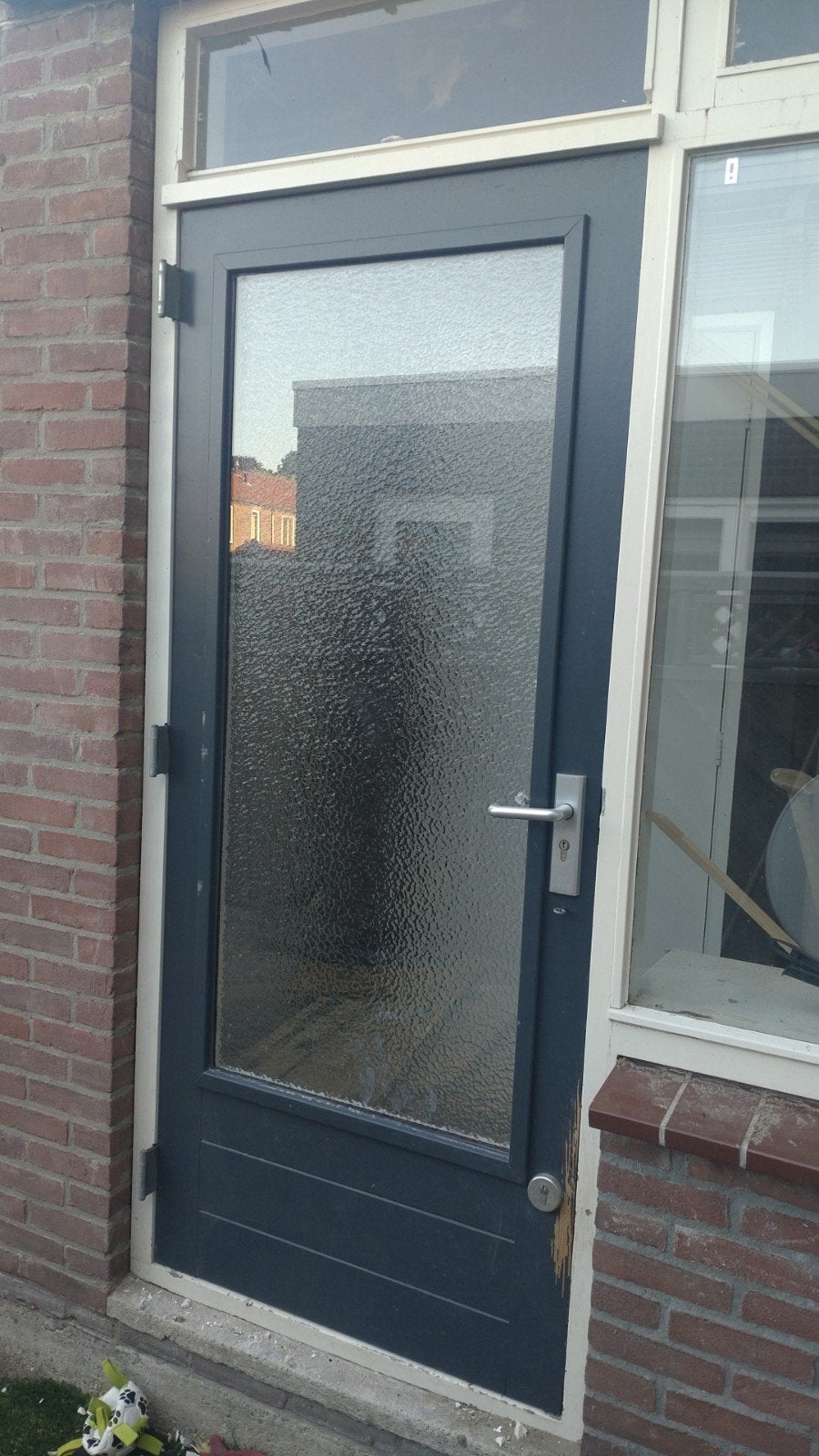 Hardhouten buitendeur met glas, Ophalen, Gebruikt, 80 tot 100 cm, Minder dan 200 cm