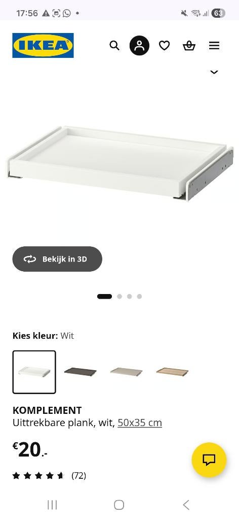 Ikea pax uittrekbare plank, Ophalen, 50 tot 100 cm, Zo goed als nieuw, Minder dan 100 cm