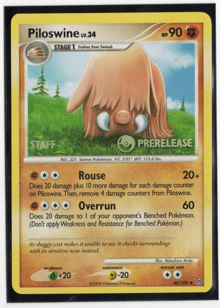 Pokemon Piloswine 46/100 Stormfront Prerelease STAFF Promo, Ophalen of Verzenden, Zo goed als nieuw, Losse kaart