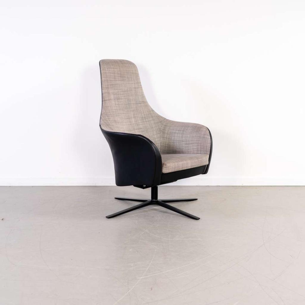 2x Montis Marvin Relaxfauteuil Grijs Stof + Zwart Leer, Niet ingevuld, Gebruikt, Leer, Niet ingevuld