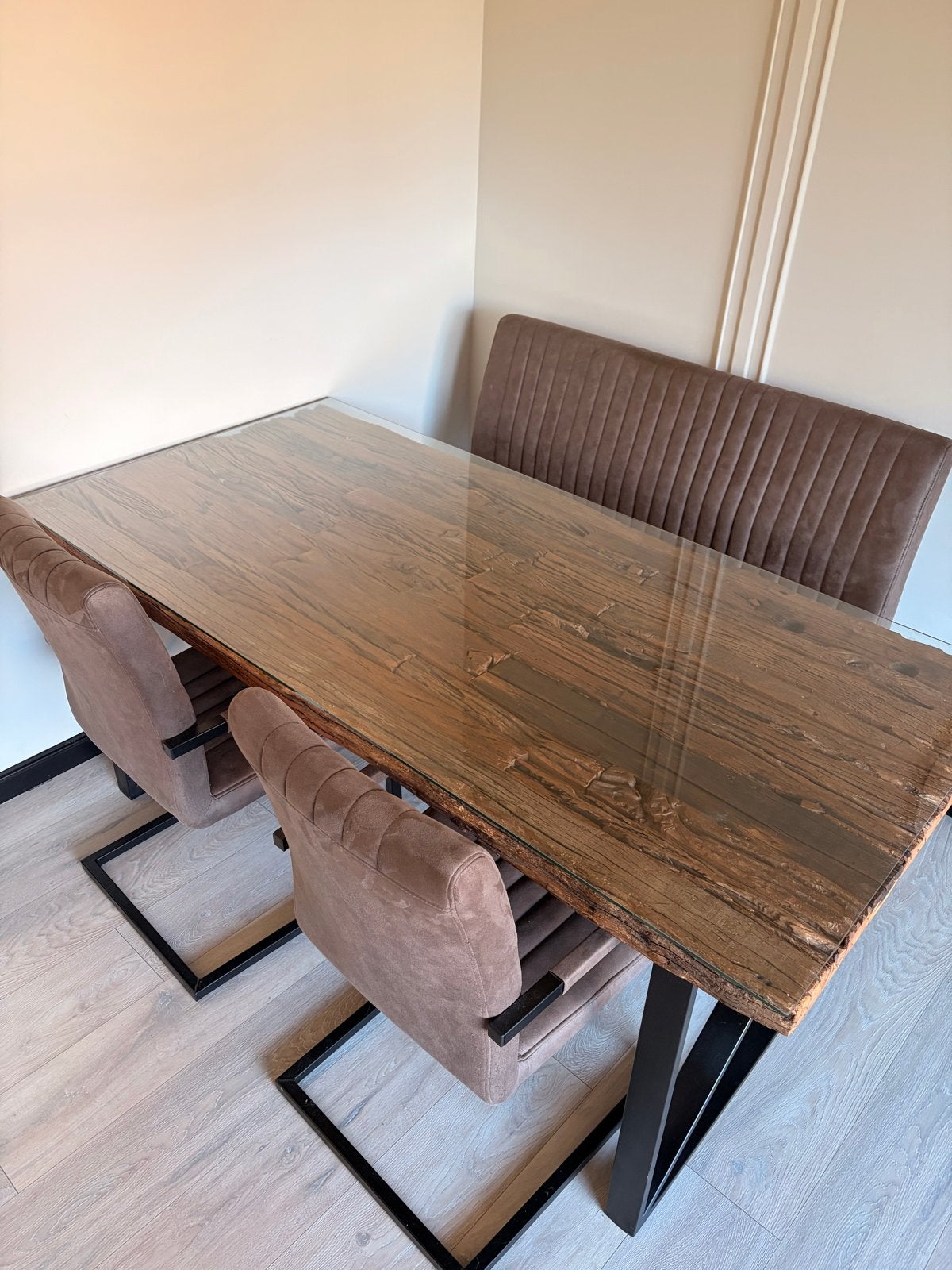 Eettafel Eric Kuster stijl - Glas & Zwart Staal, Huis en Inrichting, Nieuw, Glas, 150 tot 200 cm, Vier personen