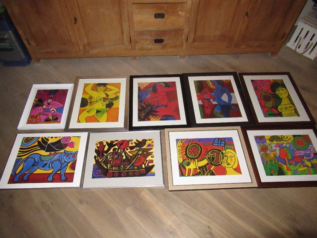 9 Ingelijste schilderij schilderijen prent prenten Corneille, Antiek en Kunst, Ophalen of Verzenden