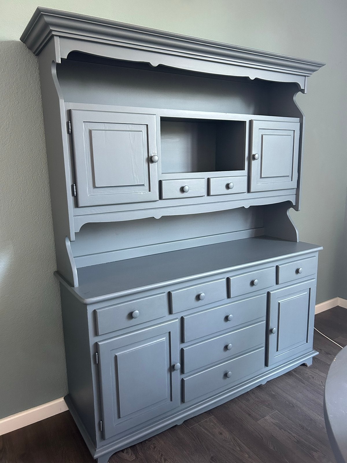 Grijze grenen buffetkast / dressoir met opzetkast, Antiek en Kunst, Ophalen