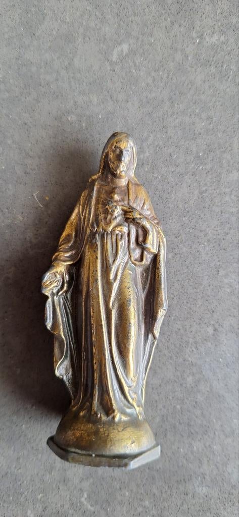Antiek bronzen beeldje Maria met Heilig Hart, Ophalen of Verzenden, Gebruikt, Religie