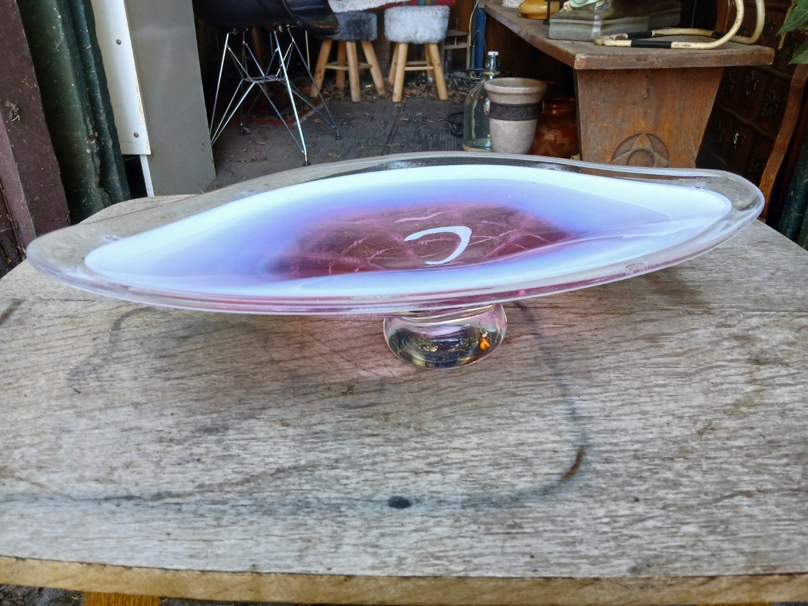 Vintage Murano glazen schaal roze/wit, Venetiaans glas, Ophalen of Verzenden