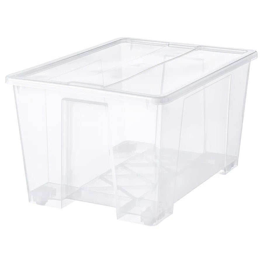 IKEA SAMLA Bak + deksel, transparant, 130L (2 stuks te koop), Huis en Inrichting, Woonaccessoires | Kisten, Ophalen, Kunststof