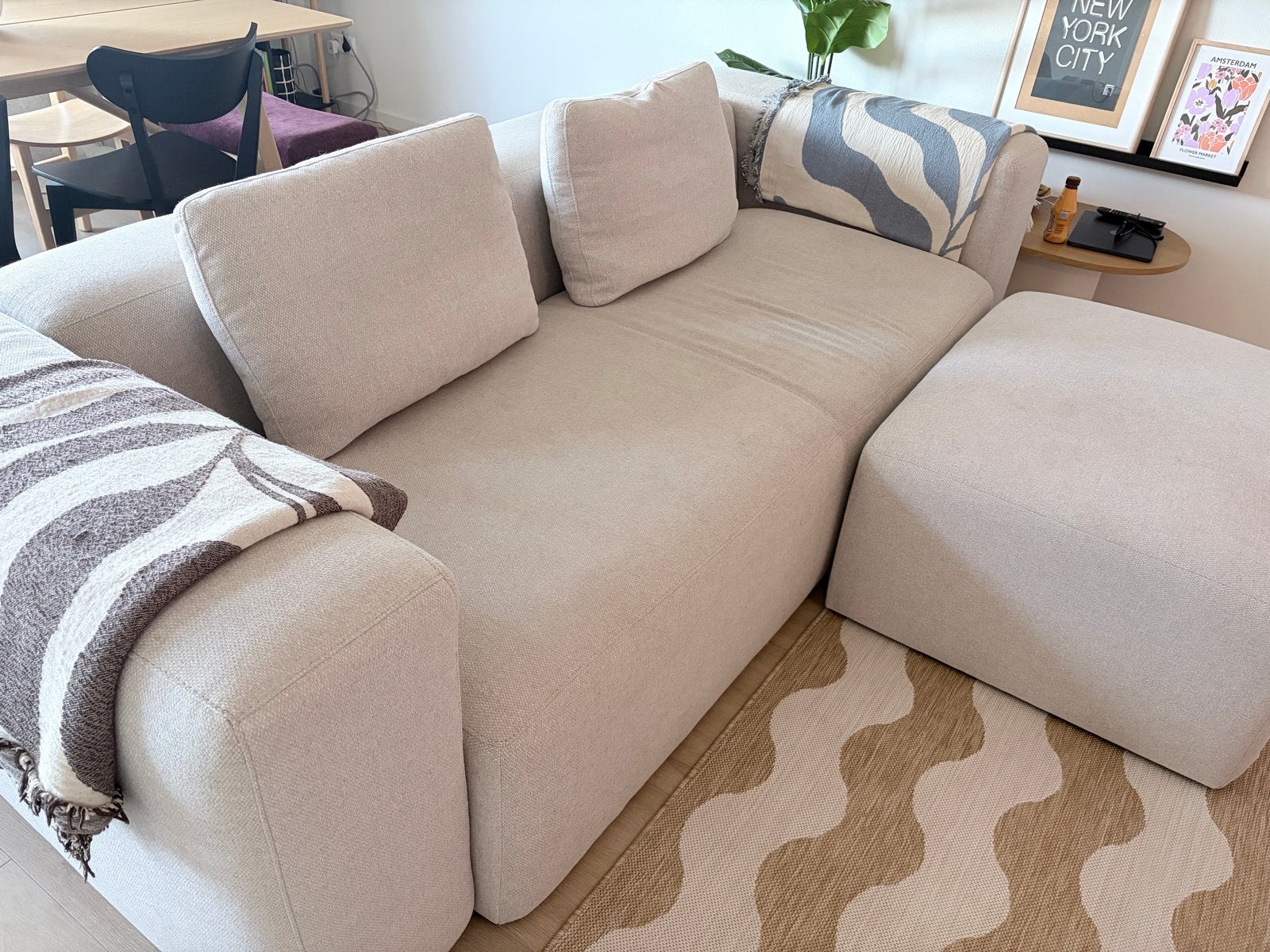 Moderne Bank, Hocker set - Blok - Kave Home, Ophalen, 100 tot 125 cm, Hoekbank, Driepersoons