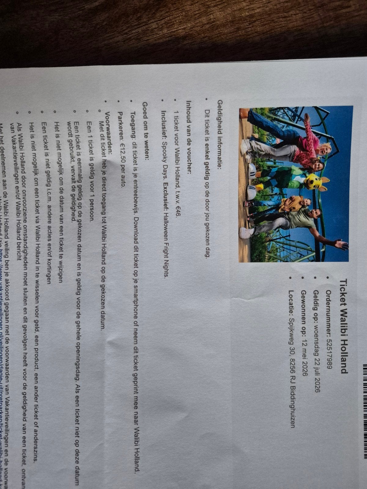 2 kaartjes Walibi Holland, Twee personen, Ticket of Toegangskaart
