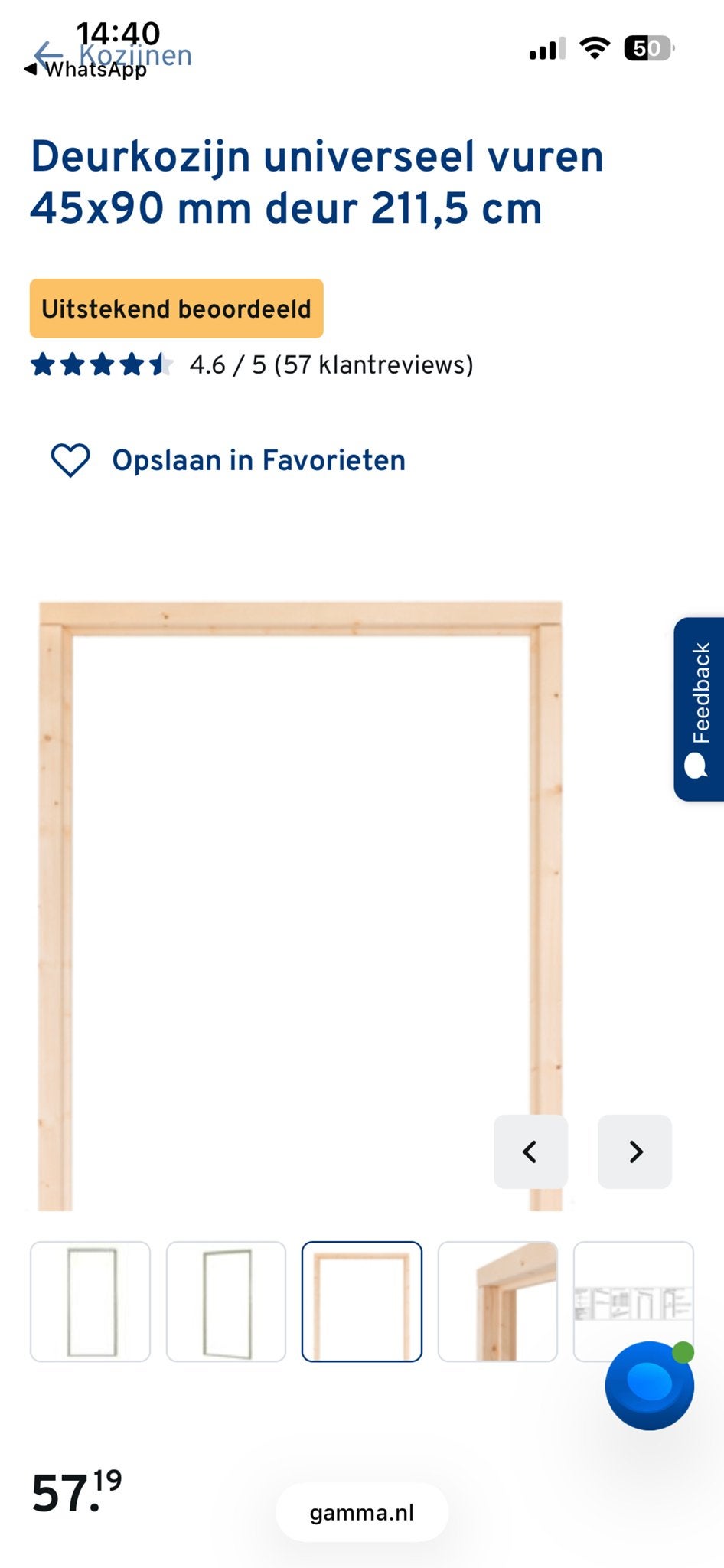 Universeel Vuren Deurkozijn 45x90 mm voor deur 211,5 cm, Ophalen, Minder dan 80 cm, Binnendeur, Nieuw