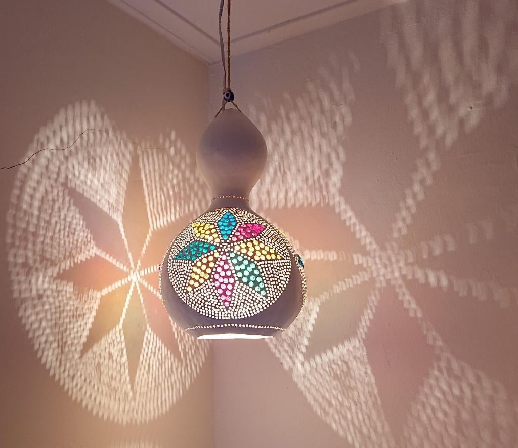 Oosterse Boho Ibiza kalebas hanglamp glasmozaiek filligrain, Oosters Arabisch 1001nacht Boho Ibiza Marrakech Marokkaans Turks