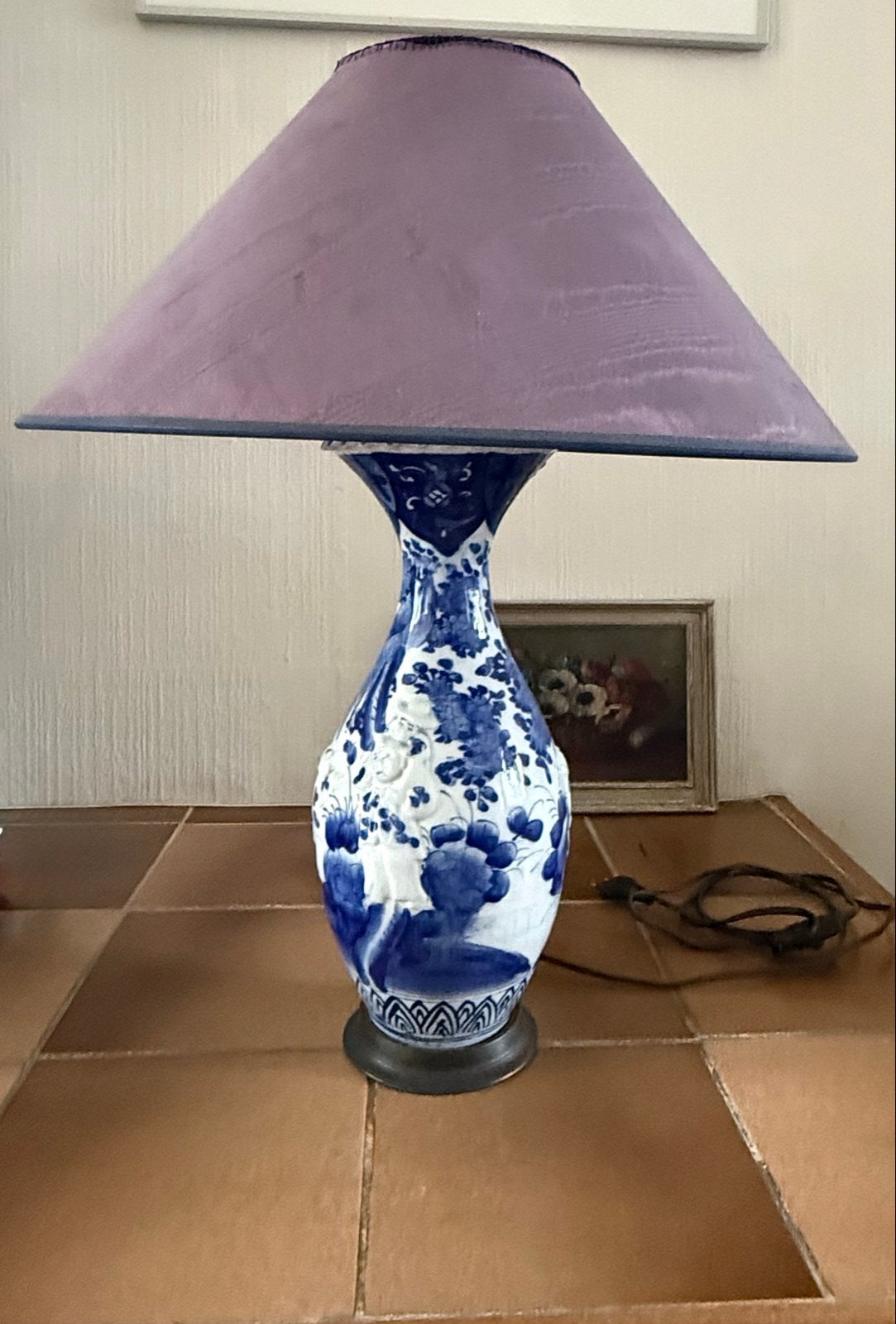 Antieke Chinese porseleinen tafellamp, blauw-wit, Ophalen