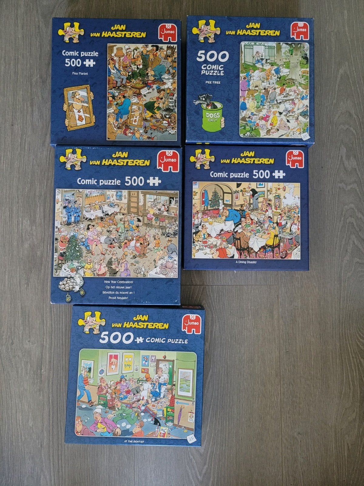 5 x 500 stukjes Jan van Haasteren, Ophalen of Verzenden, 500 t/m 1500 stukjes, Gebruikt, Legpuzzel