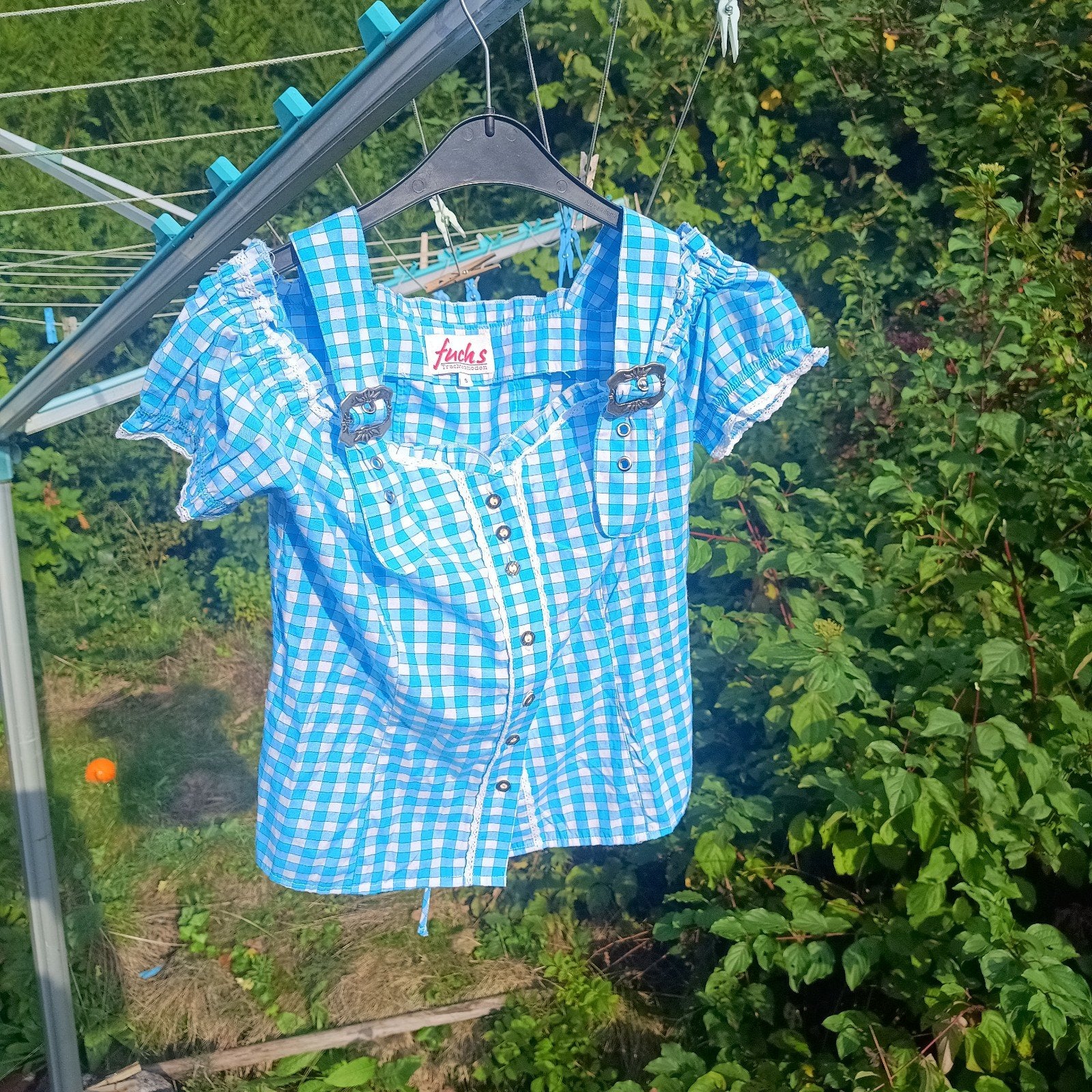 Fuchs S 36 dirndl top haltertop blauw wit geruit Oktoberfest, Fuchs, Ophalen of Verzenden, Maat 36 (S), Overige thema's