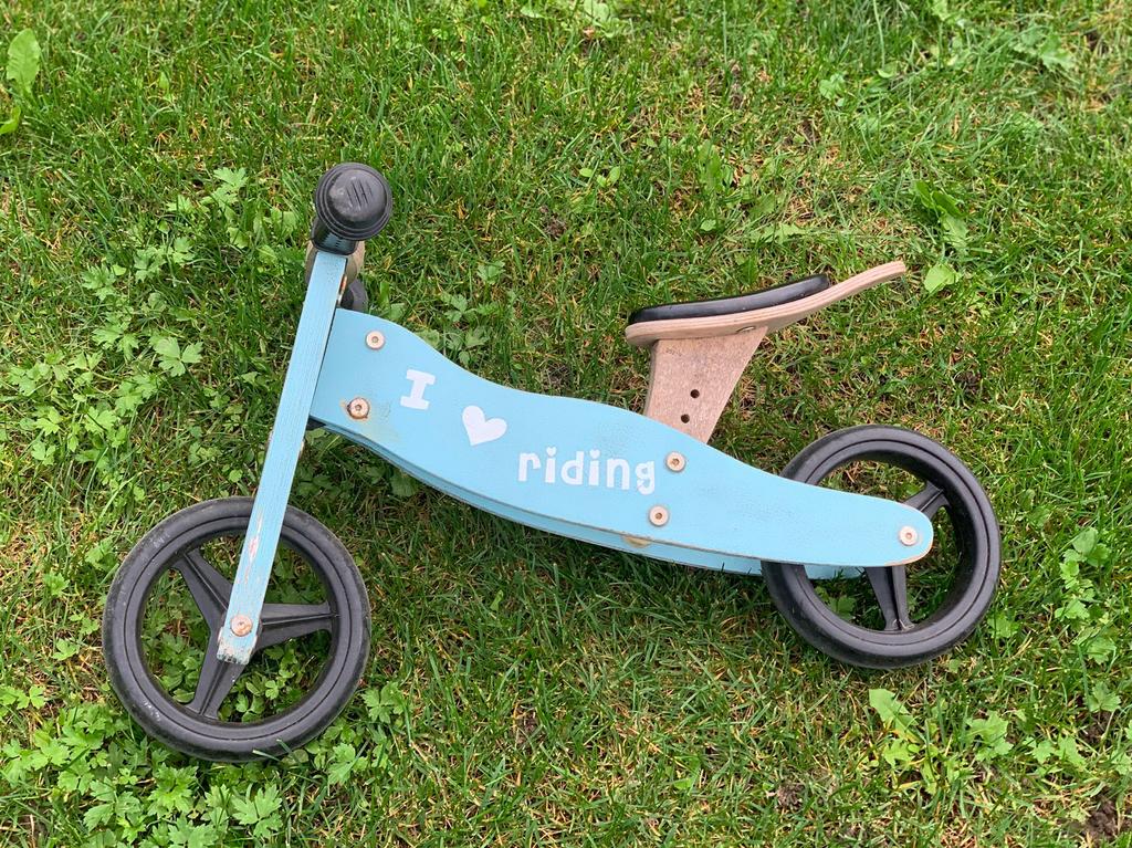 Lichtblauwe loopfiets, uit te breiden naar driewieler, Ophalen of Verzenden, Gebruikt, Loopfiets