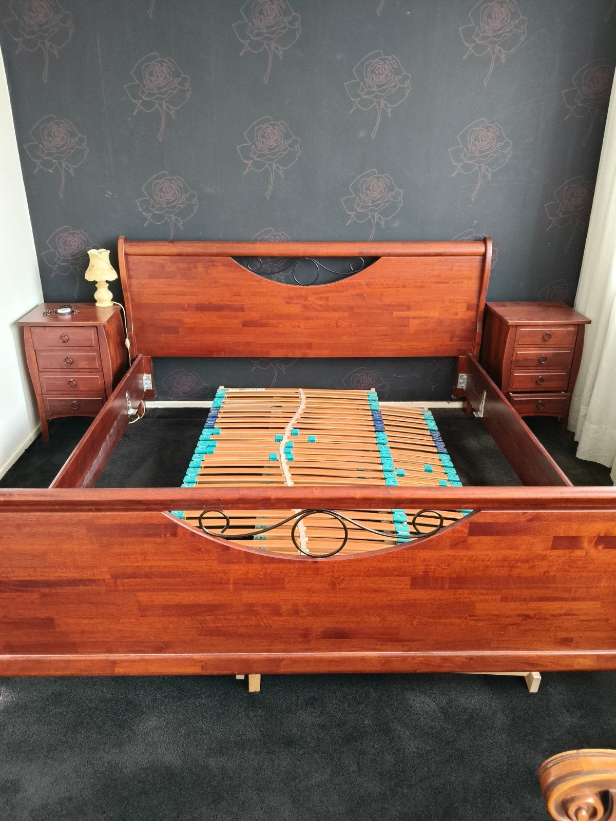 Massief eiken slaapkamer set: bed, kledingkast, nachtkastjes, Bruin, Tweepersoons, Ophalen of Verzenden, 180 cm