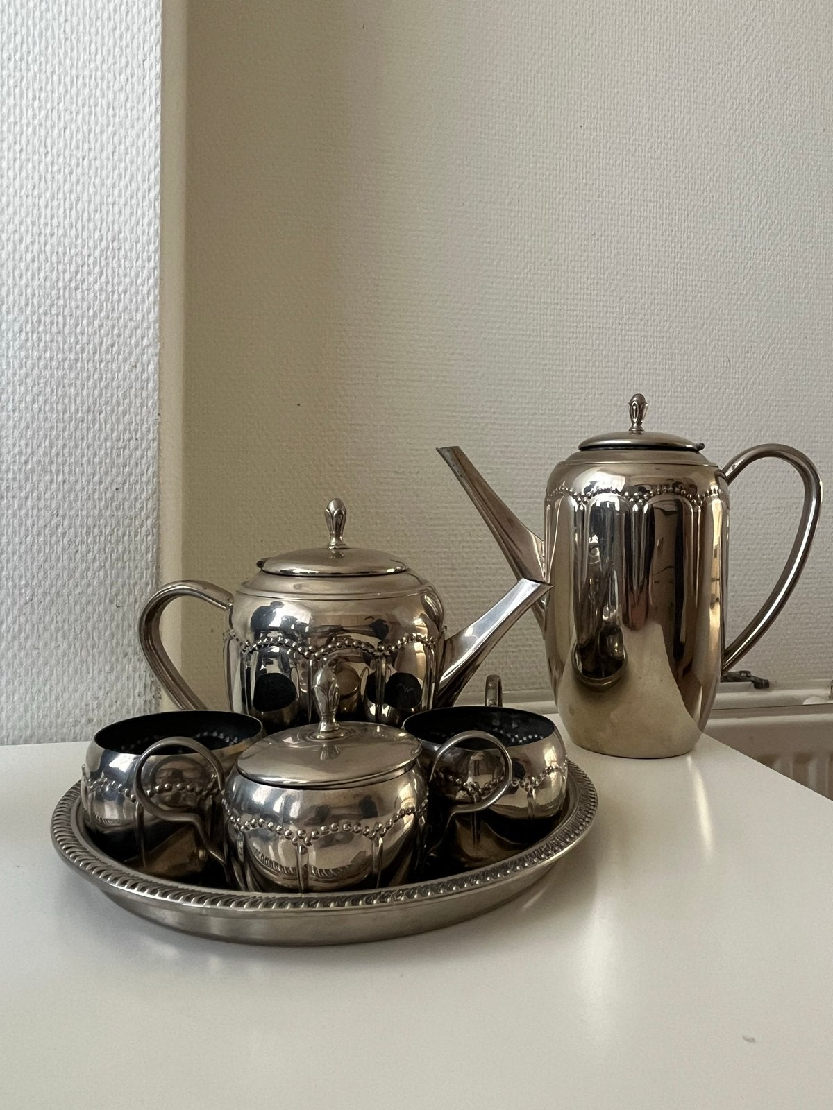Vintage Zilverkleurig Theeservies met Dienblad, Ophalen, Zilver