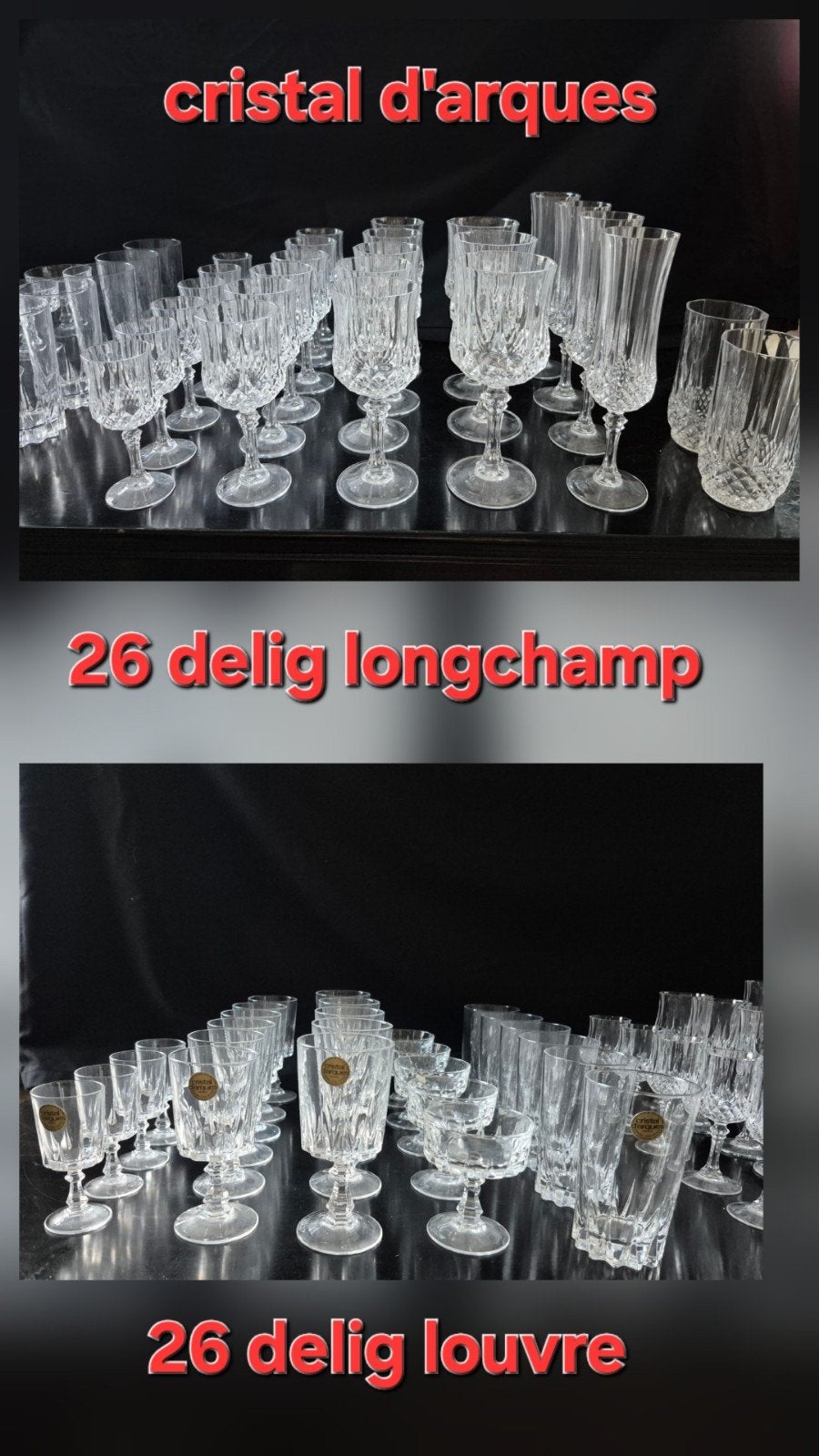 52 delig Cristal d'Arques Louvre en Longchamp Glasservies, Ophalen
