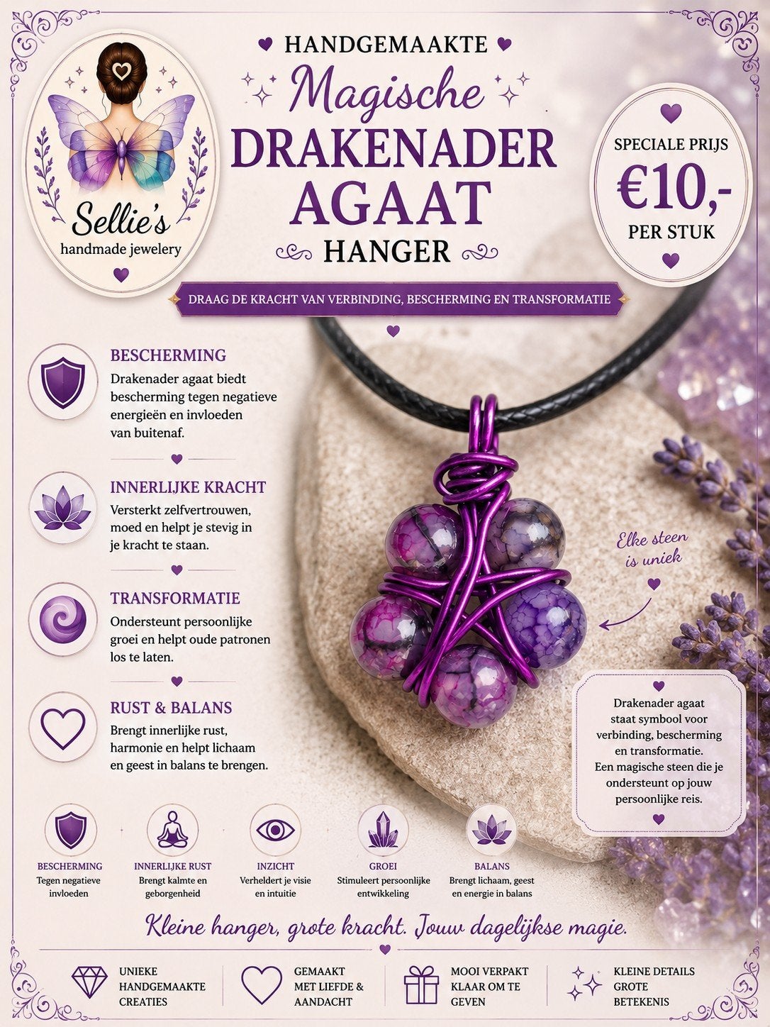 🦋 Sellie's handmade jewelery 🦋, Sieraden, Tassen en Uiterlijk, Kettingen, Paars, Nieuw, Ophalen of Verzenden, Steen of Mineraal