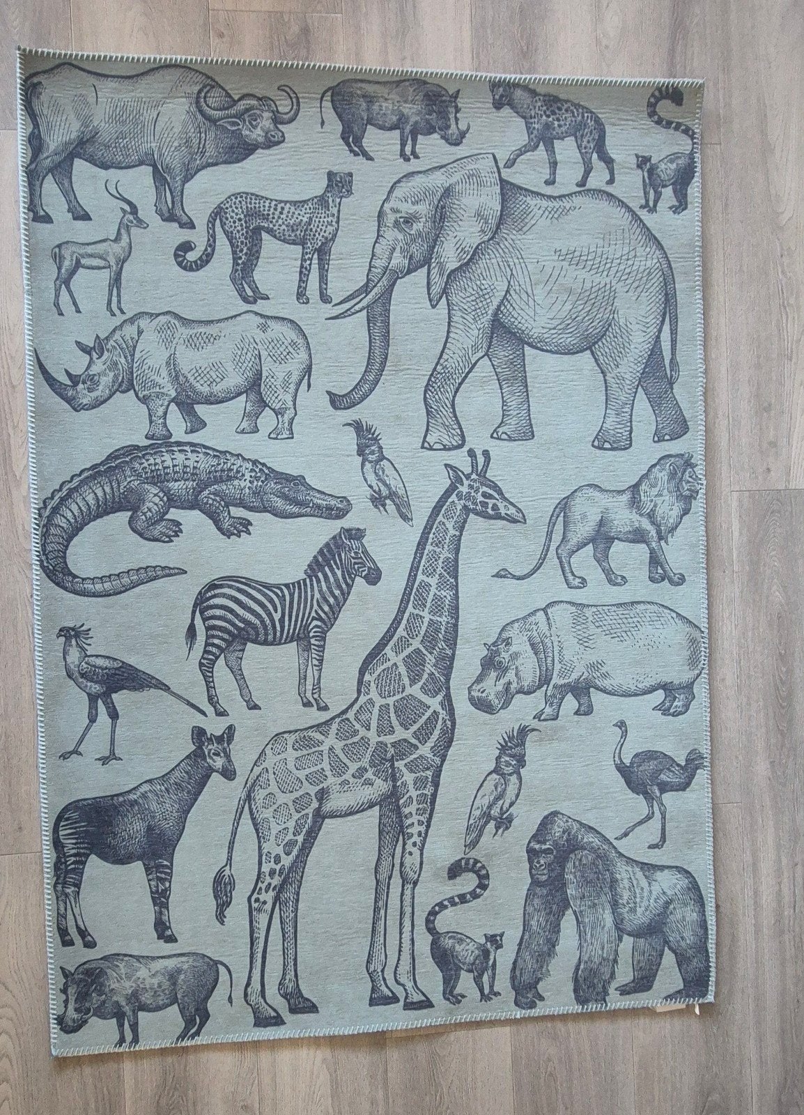 Karwei Vloerkleed Sem groen met dierenprint 120x170 cm, Ophalen, 200 cm of meer, Zo goed als nieuw, Rechthoekig