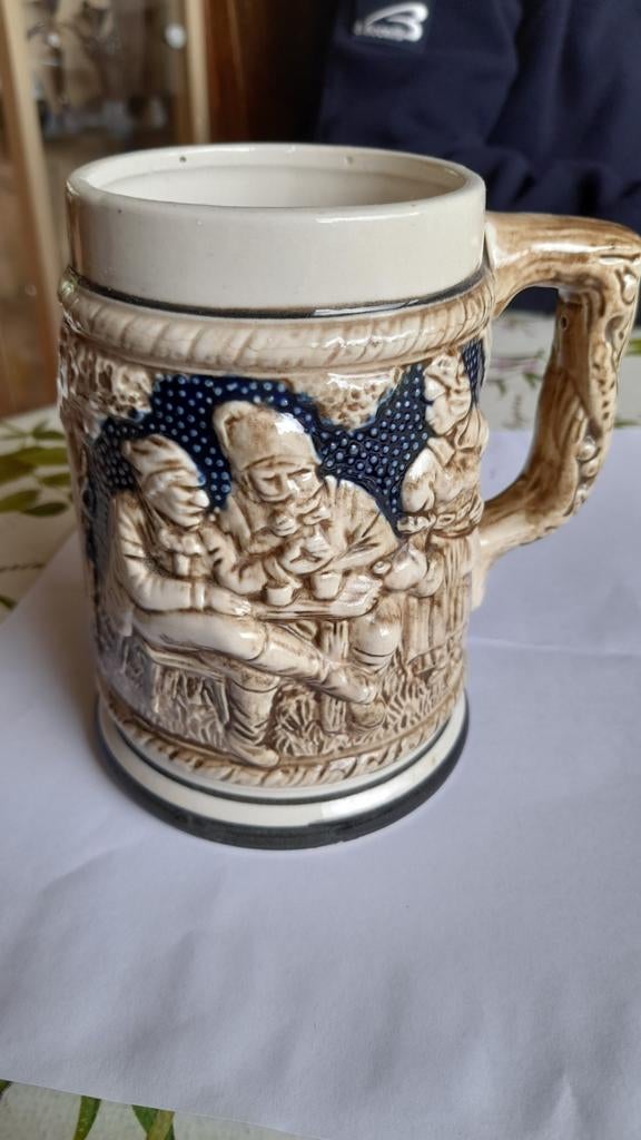 Vintage bierpul met reliëf, Ophalen of Verzenden