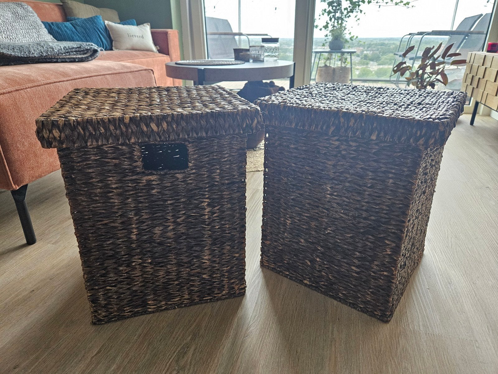 Set van 2 rieten opbergmanden voor binnen, Ophalen, Gebruikt, Vierkant, Riet