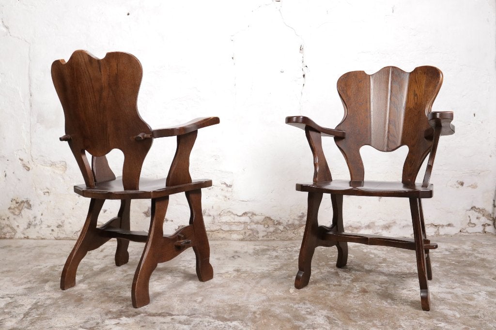 Brutalistische eiken fauteuils Wabi Sabi set van 2, Ophalen, Gebruikt, Minder dan 75 cm, Brutalisme, Wabi Sabi