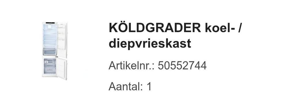 Nieuw! Kolgrander koel/vrieskast met ombouwkast., Eén persoon, Cadeaubon