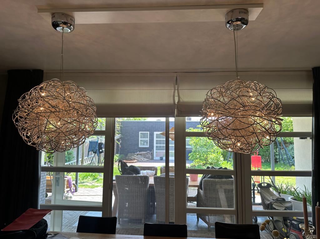 2 x steinhauer hanglamp draadbol, bijpassende staande lamp, Ophalen of Verzenden, Gebruikt, Metaal, Design
