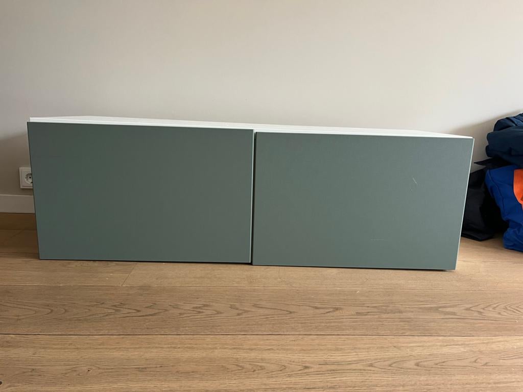 IKEA Besta Kast 120x42x38 Wit met Donkergroene Deuren, Ophalen, Zo goed als nieuw