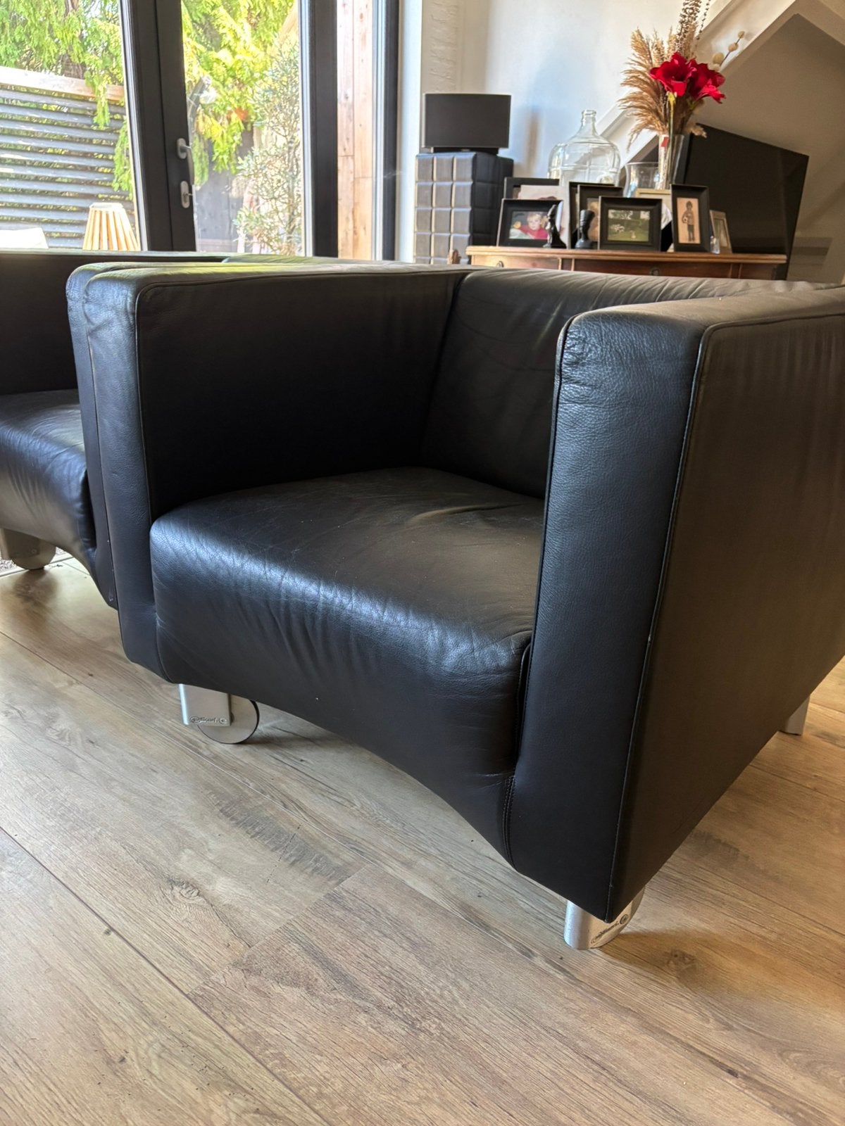 2 Lederen Design Stoelen met Molinari Zwenkwieltjes, Ophalen, Gebruikt, Twee, Zwart